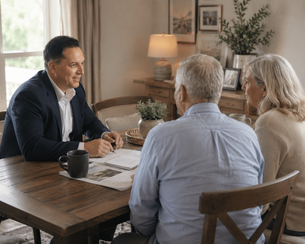 Marty sitting at a dining table with real estate clients